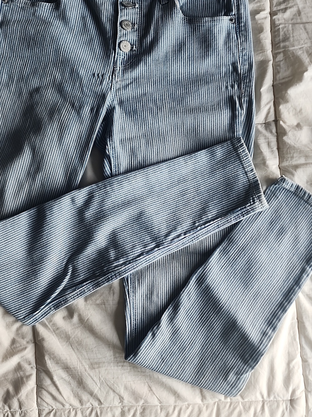 Light Blue Ribbed Skinny Pants - Picture 3 of 6